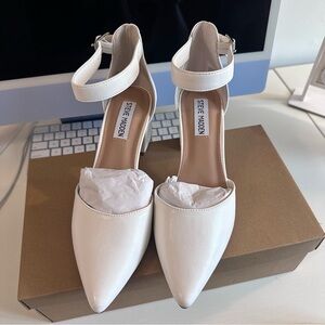 Steve Madden White Ankle Dara Kitten Heels